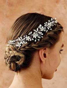 lot 43118 image: YUEKISEN Silver Leaf Flower Wedding Hair Vine Bridal Pearl Crystal Beads Headband with Comb Handmade Rhinestone Hair Piece Floral Hair Accessories for Women