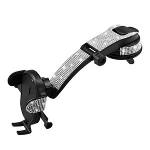 lot 43124 image: YoRise Bling Car Phone Holder, Rhinestone 360° Rotatable Auto Smartphone Stand with Adjustable Arm & Suction Cup Base, Vehicle Cellphone Bracket for Most Cars Windshield & Dashboard (White) - Retail $12
