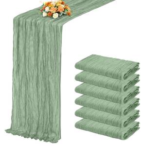 lot 43131 image: 6 Pack Sage Green Table Runner 17x108 Inch Cheesecloth Table Runner Boho Gauze Table Runners Romantic Rustic Sheer Fabric Cheese Cloth Table Runners for Wedding Party Baby Shower Birthday Home Decor - Retail $19