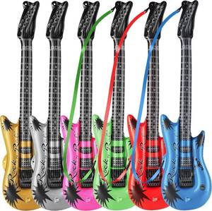 lot 43146 image: Bedwina Inflatable Guitars - (pack Of 6) 36-inch Colorful Blow Up Guitar With Strap, Party Favors, DJ-props, Photo-booth, Birthdays, Rock Star, Rock And Roll Party Decorations, 80s 90s Party Supplies - Retail $10