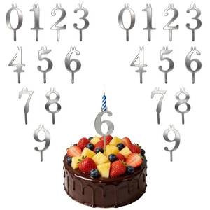 lot 43147 image: Dexspoeny 20 Pcs Reusable Number Candle Holder Set, 0-9 Digital Silver Adjustable Candles Stand, Stainless Steel Birthday Cake Candle Holder, Cake Decoration Accessories for Birthday Anniversary Party - Retail $13