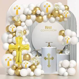 lot 43149 image: AYDILOUP Communion Decorations Balloons Kit 118 Pcs Balloons Arch for Holy Communion Decorations God Bless Christening Baptism Theme Party Supplies - Retail $10