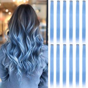 lot 43154 image: GZVIS 12 Pcs Haze Blue hair extensions 22 Inch Straight colored hair colorful clip in extensions Highlight Party for Kids Girls and Women Gift (Haze Blue,39) - Retail $7