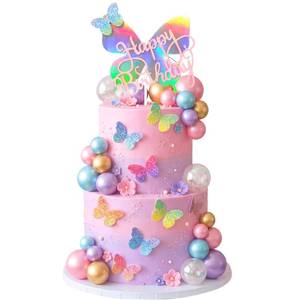 lot 43180 image: Knana 39Pcs Pink Butterfly Cake Toppers Butterfly Theme Happy Birthday Cake Decorations for Wedding Baby Shower Party Supplies - Retail $10
