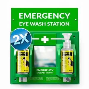 lot 62215 image: MAASTERS BPA Free Portable Eye Wash Station - Wall-Mounted First Aid Eye Wash Kit wMirror & 2X 16oz Empty Bottles - No Eye Wash Solution Included - Emergency Eyewash - Set of 2 - Retail $55