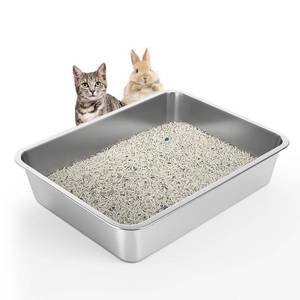 lot 62220 image: WENBOKMIN Stainless Steel Cat Litter Box - Litter Box for Cats - Easy to Clean, Never Absorbs Odor, Stains, or Rusts - Silver (17.7 L x 13.5 W x 4 H) - Retail $29