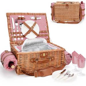 lot 62226 image: Picnic Basket for 2, Picnic Baskets with Waterproof Blanket, Picnic Hamper Set with Washable Beach Mat & Large Insulated Cooler Compartment, Handmade Natural Wicker Hamper for Camping, Outdoor Party - Retail $60
