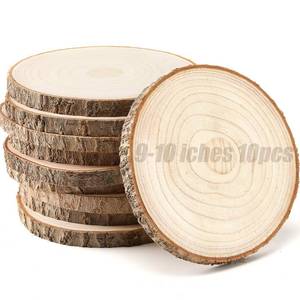 lot 62227 image: 10 pcs Large Wood Slices for Centerpieces 9-10 inches Wood Rounds for Tables Decor Rustic Wood Circles for DIY Crafts and Wedding Decor Round Wooden Discs Wood Slice Ornaments see pic.  Bottom disc is broke - Retail $37