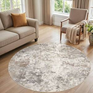 lot 9251 image: UERMEI 6ft Round Area Rug Living Room Rugs - 6x6 Washable Neutral Modern Abstract Soft Thin Rug Indoor Floor No Slip Rug Carpet for Bedroom Under Dining Table Home Office Decor - Brown Grey - Retail $56