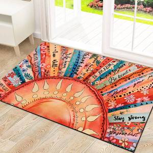 lot 9252 image: Likiyol Sun Door Mat Outside Entrance, Inspirational Quotes Welcome Mat Front Door Mats Colorful Floral Non Slip Boho Doormat Outdoor Indoor Entrance, Low Profile, Absorbent, 18 x 30 - Retail $25