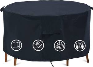 lot 9254 image: Round Patio Furniture Covers - 90 Dia Waterproof Table & Fire Pit Cover - Anti-Fading for Outdoor Dining Sets - Retail $36