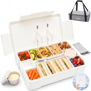 lot 9259 image: Hugabow Portable Snackle Box Container with Ice Pack & Insulated Bag, Dishwasher Safe, 9-11 Adjustable Compartments, Charcuterie Box with Lid, Keep Food ColdWarm, for Picinics, Road Trip, Sports - Retail $40