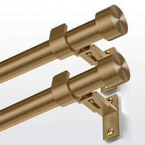 lot 9270 image: Wolistsa 2 Pack Brass Gold Curtain Rod 34 to 92 Inch, Brushed Warm Gold 1 Adjustable Heavy Duty Curtain Rods for Windows, Decorative Antique Window Treatment Rods with Modern Solid Aluminum Finials - Retail $64