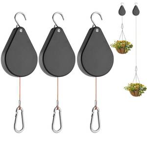 lot 9301 image: Gomazonle 2026 Upgraded Retractable Plant Hanger,Plant Pulleys for Hanging Plants,Easy to Raise and Lower,Quick Lock,Heavy Duty, Adjustable Hook for Garden Baskets Pots,Birds Feeder,(3Pcs,Black) - Retail $19