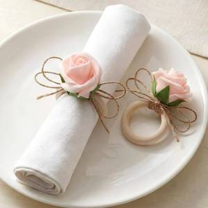 lot 9316 image: Gandeer Flower Napkin Rings Set of 12 Wooden Pink Rose Handmade Napkin Holders for Wedding Mothers Day Birthday Dinner luncheons Picnics Banquet - Retail $17
