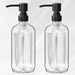 lot 9329 image: AmazerBath Glass Soap Dispenser, 2-Pack Clear Glass Soap Dispenser with Pump Bronze Rustproof, 17 Oz Bathroom Hand Soap Dispenser Bottle for Liquid Lotion, Kitchen Dish Soap Dispenser - Retail $17
