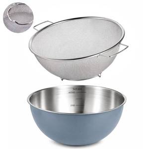 lot 9334 image: 304 Stainless Steel Kitchen Colander Set, 3.5QT Colander with Handle and Bowl, 40 Mesh Fine Strainer, Fast Draining for Rice, Pasta, Fruits & Vegetables, Dishwasher Safe - Retail $26