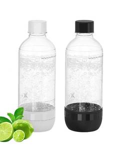 lot 24268 image: OiDiPi Soda Maker Bottles, 1 Litre Reusable BPA Free Sparkling Water Bottles, Reusable Carbonating Bottles, Replacement Bottle for Soda Machine, 2 Pack, Black (1L) & White (1L) - Retail $15