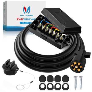 lot 25779 image: MICTUNING Heavy Duty 7 Way Plug Inline Trailer Cord with 7 Gang Junction Box 8 Feet, Weatherproof - Retail $27