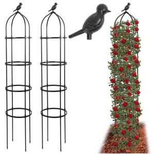 lot 25785 image: 2-Pack 6FT Garden Obelisk Trellis for Climbing Plants,70Metal Plant Support Tower, Heavy Duty Thickened Tube,Rustproof Black Flower Stand for Vines, Roses, Outdoor & Indoor Use - Retail $35