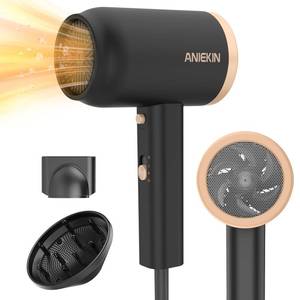 lot 25786 image: ANIEKIN Hair Dryer, 1875 Watts Fast Drying Blow Dryer with Diffuser and Concentrator, Compact Lightweight Hair Dryer for Women and Men - Retail $240