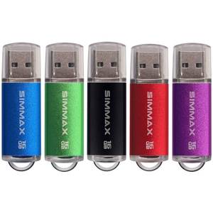 lot 31238 image: SIMMAX USB Flash Drives 5 Pack 16GB USB 2.0 Flash Drive Memory Stick Thumb Drive Pen Drive with Led Indicator (Blue Green Black Red Purple) - Retail $24