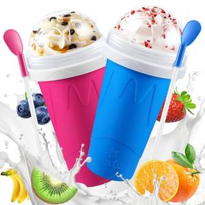 lot 42831 image: Slushie Maker Cup, DIY Magic Squeeze Slushy Cups, Portable Frozen Smoothies Cups for Juice Milkshake Yogurt Ice Cream Make, Reusable Cooling Cup for Family and Friends(BluePink) - Retail $16