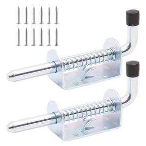 lot 42835 image: Suiwotin 2pcs 5 Inch Spring Loaded Gate Latch Pin, Heavy Duty Barrel Bolt Spring Latch, Steel Door Lock Latch for Cabinet, Shed, Trailer, Equipment (Chrome) - Retail $7