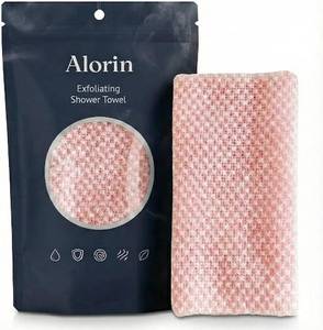 lot 42841 image: Alorin Towel, Alorin Exfoliating Shower Towel, Alorin Silver Towel, Exfoliating Skin Bath Loofah, Premium Scrub Wash Cloth for Body Face, Exfoliating Washcloth for Men and Woman (Pink) - Retail $16