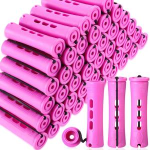 lot 42844 image: WILLBOND 60 Pcs Short Perm Rods Natural Hair Perm Rods with Elastic Rubber Band Non Slip Plastic Perming Cold Wave Kit for Women Hairdressing Styling Tool(0.75 Inch,Purple) - Retail $13