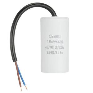 lot 42851 image: Uxcell CBB60 Run Capacitor 15uf 450V AC 2 Wires 5060Hz Cylinder 73x37mm White for Air Compressor Water Pump Motor - Retail $9