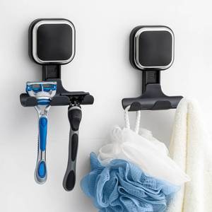 lot 42866 image: TAILI Suction Cup Razor Holder for Shower Wall 1 Pack, Versatile Suction Cup Hooks for Razor, Towel, Loofah, Squeegee, Cell Phone, Removable Damage-Free Hanging Shower Hook, Shaver Holder, Black - Retail $14