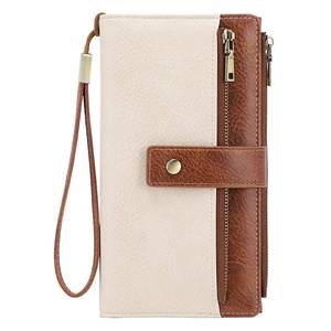 lot 42868 image: NEWIROVE Large Wallets For Women Rfid Blocking Wallet Pu Leather Ladies Wallets Zipper Long Wallet With 24 Card Holders,2 Id Windows And Coin Pocket Wristlet Purses For Women Ladies. Brown&white - Retail $18