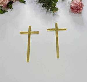 lot 42878 image: XIAOYUE 12pcs of First Communion Cross Cake Topper,Cross Cake Topper,Slim Acrylic Cross Christening Baptism Confirmation,Acrylic Cross Cake decoration (4, Gold Mirror) - Retail $14