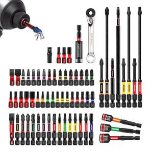 lot 42881 image: Geinxurn 66Pieces Impact Screwdriver Bits Set, Magnetic S2 Steel PhillipsSlottedSquareTorxHex Insert Power Bits Tips with Impact Bit Holder and Impact Nut Driver and Mini Wrench - Retail $24