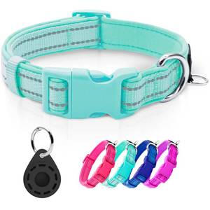 lot 42882 image: Azuza Reflective Dog Collar with Airtag Holder, Soft Neoprene Padded Pet Collar with ID Tag Ring, Adjustable for Small Dogs,Teal,S - Retail $13