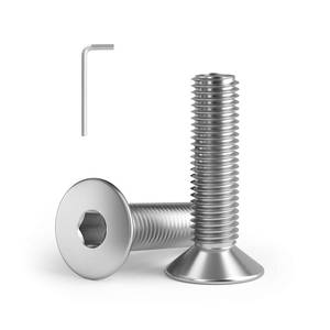 lot 42884 image: Flat Head Hex Socket Cap Screws Countersunk Bolts, Allen Socket Drive, 304 Stainless Steel 18-8, Fully Machine Thread, Bright Finish (with hex Spanner) - Retail $10