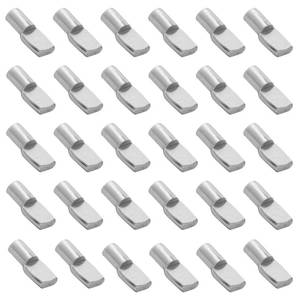 lot 42894 image: Jamiikury Shelf Pins Pegs Spoon Shaped, Silver Shelf Holders Pegs, Nickel Plated Shelf Support Pegs for Shelves Cabinet Closet - 30 Pieces, 6mm - Retail $5