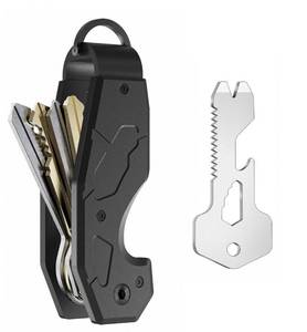 lot 42902 image: Zeeker Compact Key Organizer Keychain with Built-in Tools Holds 1-6 Keys, Includes Bottle Opener, Hex Wrench, and Serrated Cutter Minimalist Key Holder for Men and Women (Black) - Retail $14