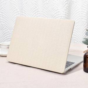lot 42906 image: Seorsok Compatible with MacBook Air 13 Inch Case 2022-2018 Release A1932 A2179 M1 A2337 Touch ID,Elegant Leather Plastic Hard Shell Case with Keyboard Cover,Beige Woven Fabric No Logo Cutout Design - Retail $18