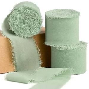 lot 42908 image: Sage Green Chiffon Ribbon 1.5 Inch x 21 Yards Handmade Fringe Chiffon Silk Ribbon for Gift Wrapping Wedding Invitations Bridal Bouquets Crafts Home Decor - Retail $8