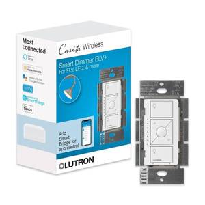 lot 42916 image: Lutron Caseta Original Smart Dimmer Switch ELV (Lutron Hub Required), 250W LED, Single-Pole3-Way, Neutral Required, PD-5NE-WH, White - Retail $130