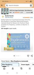 lot 42952 image: Boobie Hydromom Superfood Electrolyte Drink Mix Blue Raspberry Lemonade 15 Packets - Retail $18