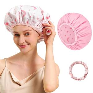 lot 42965 image: Reversible Shower Cap for Women Waterproof Reusable, Double Layer Large Shower Cap with Elastic Band, Non-Slip Washable Bath Hair Hat for Braids & Long Hair - Retail $6