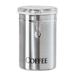lot 42973 image: Oggi Stainless Steel Coffee Canister 62 fl oz - Airtight Clamp Lid, Clear See-Thru Top - Ideal for Coffee Bean Storage, Ground Coffee Storage, Kitchen Storage, Pantry Storage. Large Size 5 x 7.5. - Retail $17