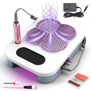 lot 49135 image: 3 in 1 Nail Dust Collector with Drill Lamp Professional,40000RPM Electric Nail Drill Bits Efile Kit with Stepless Speed Control,Nail Dust Vacuum High Suction for Home Salon,Purple - Retail $60