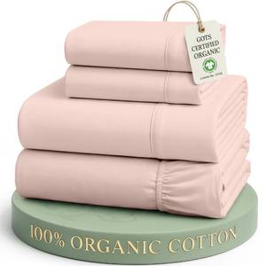 lot 49148 image: LANE LINEN 100% Organic Cotton Sheets Full Size Bed, Machine Washable Fully Elasticized Low Pill Fade Resistant Cotton Sheets, Soft & Comfy Percale Eco Friendly s�banas Full -Sepia Rose - Retail $47