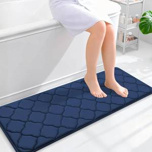 lot 49150 image: OLANLY Memory Foam Bath Mat Rug 47x17, Ultra Soft and Absorbent Bathroom Rugs, Non-Slip, Comfortable, Machine Washable Bath Carpet for Bathroom Floor, Tub, Shower and Home Decor Accessories, Navy - Retail $27