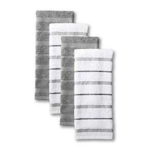 lot 49155 image: KitchenAid Albany Kitchen Towel 4-Pack Set, GreyWhite, 16x26 - Retail $15