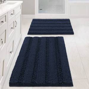 lot 49156 image: H.VERSAILTEX Navy Blue Bathroom Rugs 2 Piece, Bath Mat Set Slip-Resistant Extra Absorbent Soft and Fluffy Striped Chenille Bath Rugs, Floor Mats Dry Fast Machine Washable (20 x 3217 x 24) - Retail $27